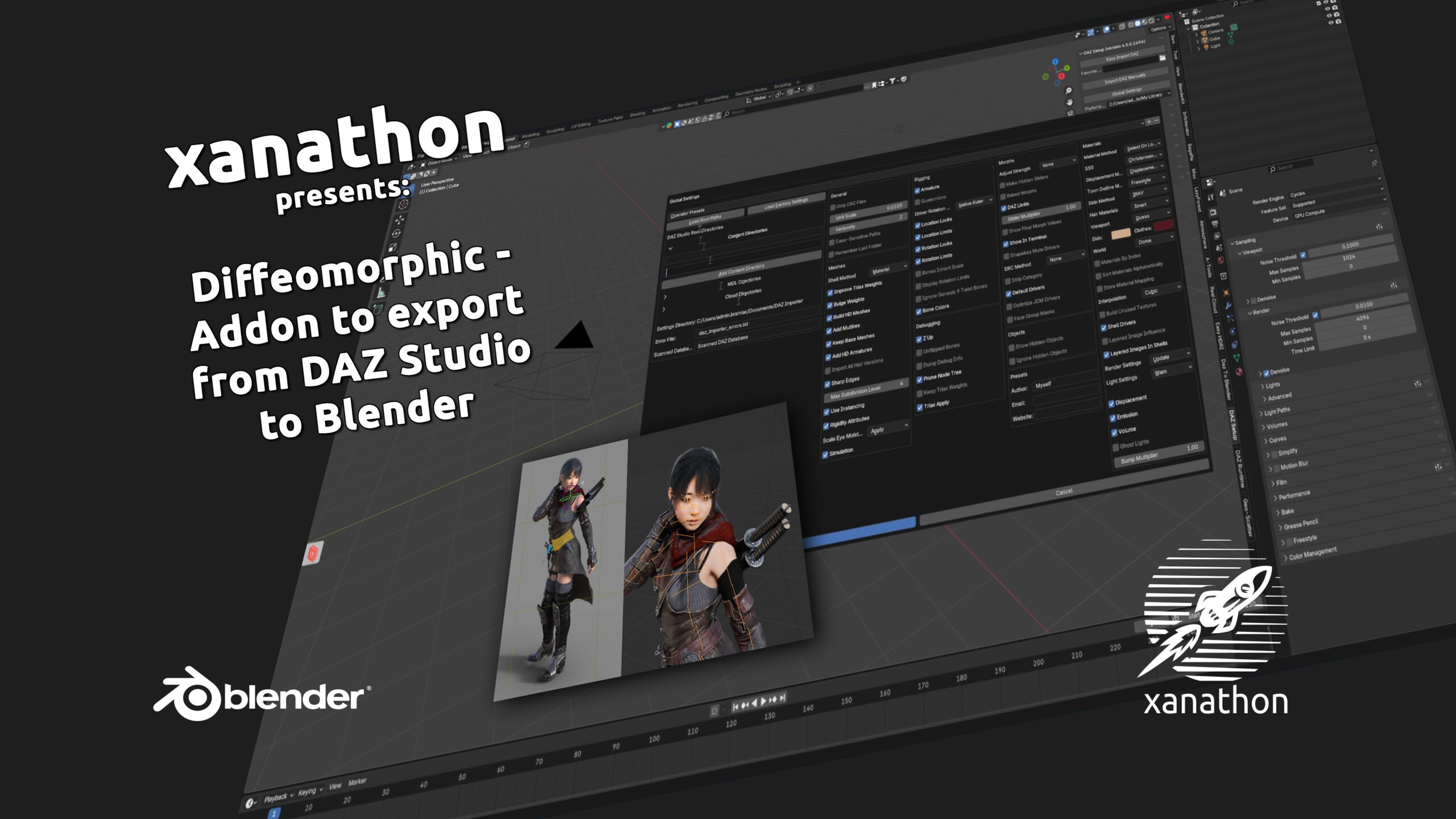 Video Title card, Blender UI perspectively in the background