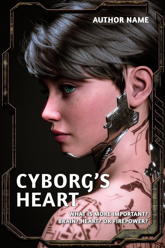 Cyborgs_Heart portrait of a cybergirls seen from the side, 3D cover art by Xanathon